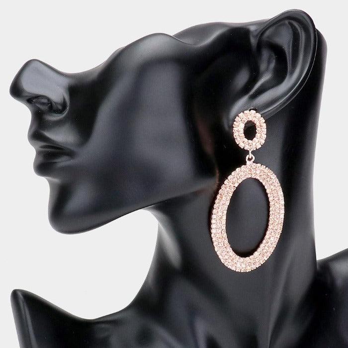 Rhinestone Peach Double Open Oval Earrings