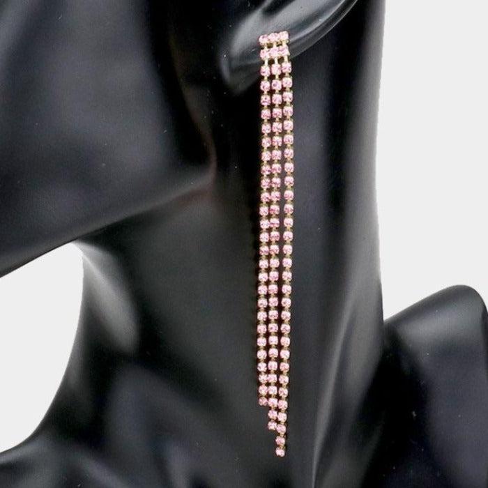 Rhinestone Pink Long Dangle Earrings by LINE