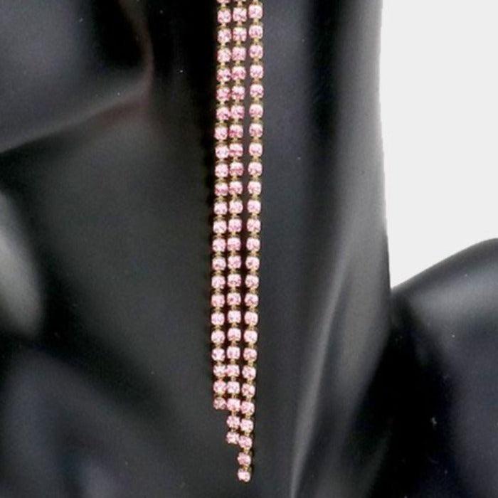 Rhinestone Pink Long Dangle Earrings by LINE