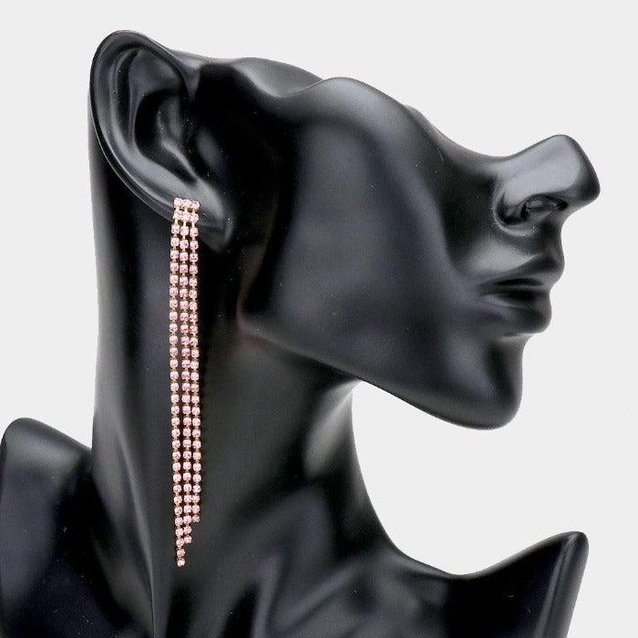 Rhinestone Pink Long Dangle Earrings by LINE