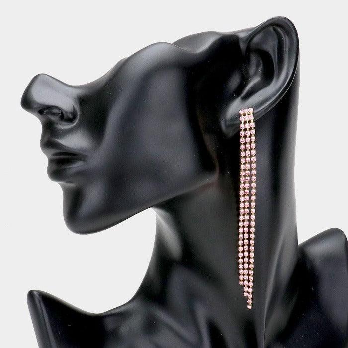 Rhinestone Pink Long Dangle Earrings by LINE