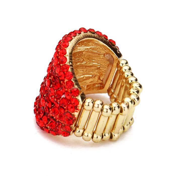 Rhinestone Red Pave Multi Row Gold Stretch Ring