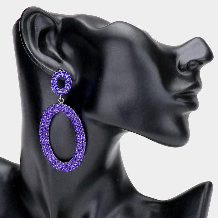 Rhinestone Royal Blue Double Open Oval Earrings