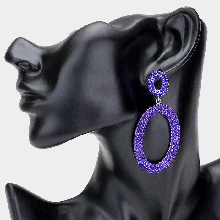 Rhinestone Royal Blue Double Open Oval Earrings