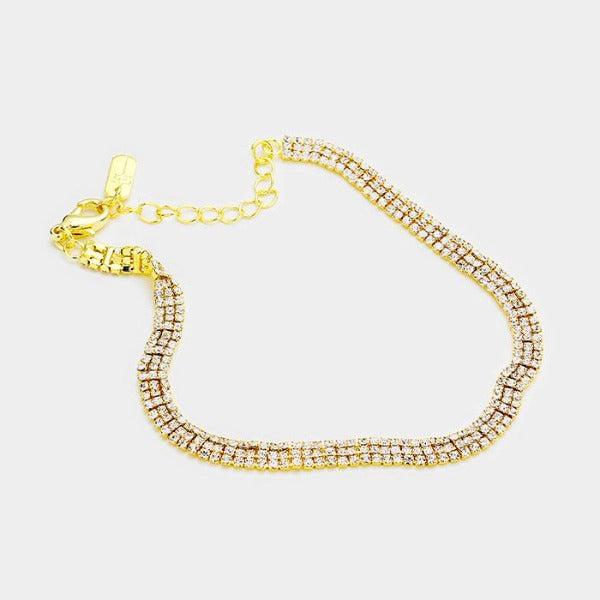 Rhinestone Tennis Evening Gold Anklet