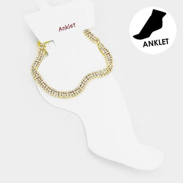 Rhinestone Tennis Evening Gold Anklet