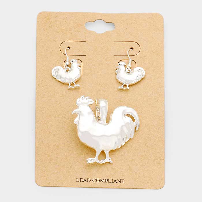 Rooster Magnetic Pendant Earring Set