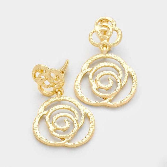 Filigreed Rose Gold Tone Metal Clip on Earrings