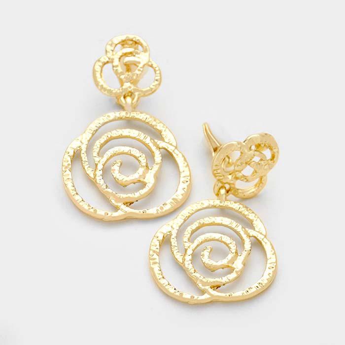 Filigreed Rose Gold Tone Metal Clip on Earrings