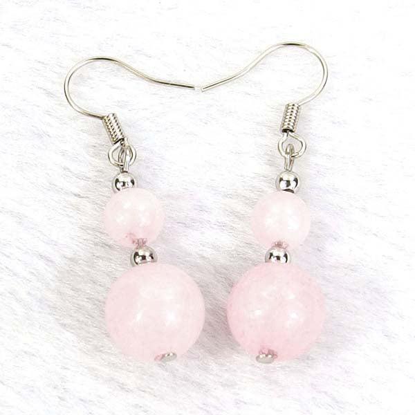 Rose Quartz Natural Gemstone Silver Earrings-Earring-SPARKLE ARMAND