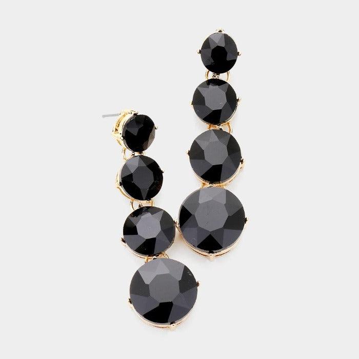 Round Black Crystal Evening Earrings-Earring-SPARKLE ARMAND