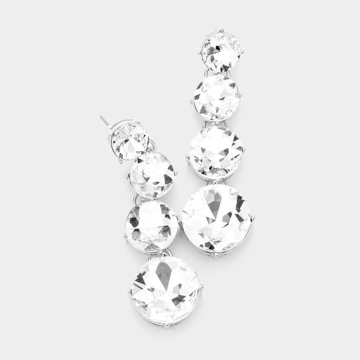 Round Clear Crystal Silver Evening Earrings by Jennifer & Company