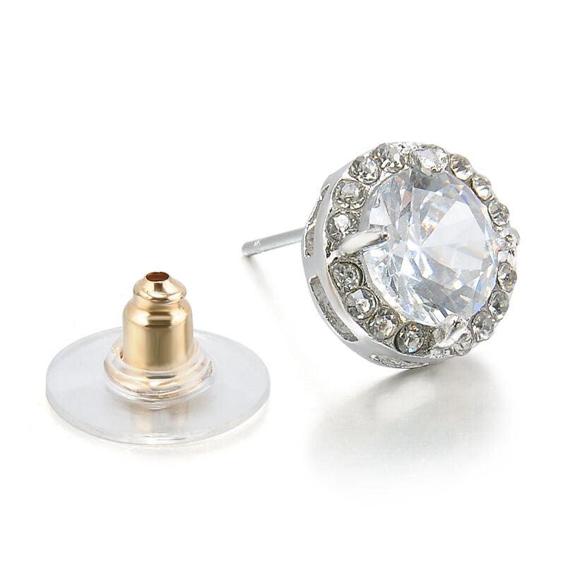 Round Halo White Zircon Silver Plated Stud Earrings-Earring-SPARKLE ARMAND