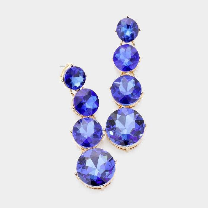 Round Sapphire Blue Crystal Evening Earrings by Jennifer & Company