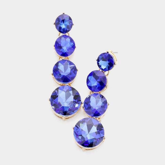 Round Sapphire Blue Crystal Evening Earrings by Jennifer & Company