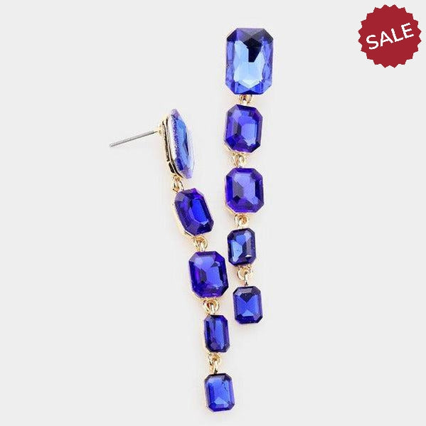 Royal Blue Rectangle Crystal Earrings-Earring-SPARKLE ARMAND