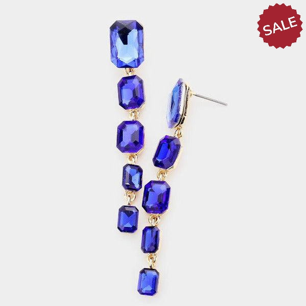 Royal Blue Rectangle Crystal Earrings-Earring-SPARKLE ARMAND