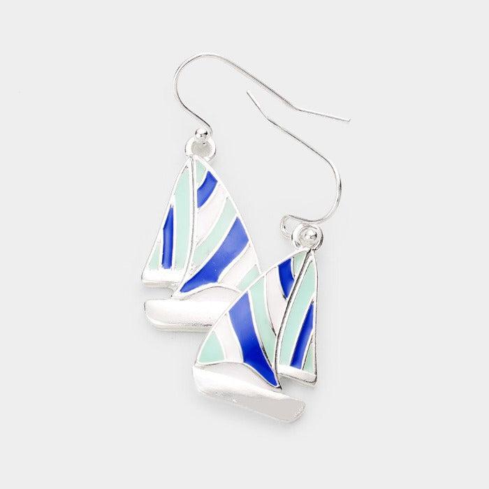 Sailboat Enamel Earrings-Earring-SPARKLE ARMAND