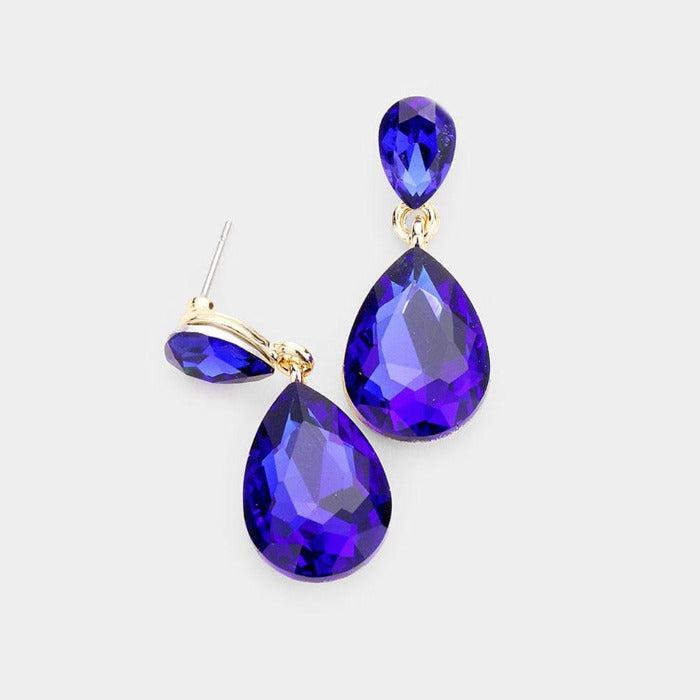 Sapphire Blue Crystal Double Teardrop Earrings