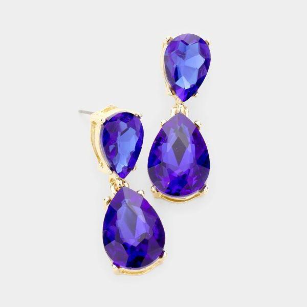 Sapphire Blue Crystal Double Teardrop Earrings