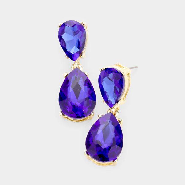 Sapphire Blue Crystal Double Teardrop Earrings