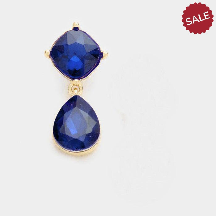 Sapphire Blue Crystal Teardrop Earrings-Earring-SPARKLE ARMAND
