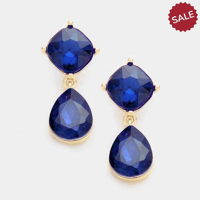 Sapphire Blue Crystal Teardrop Earrings-Earring-SPARKLE ARMAND