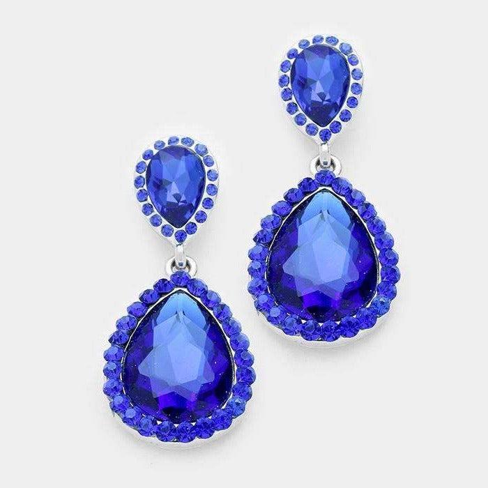 Sapphire Blue Crystal Teardrop Silver Earrings by Miro Crystal Collection