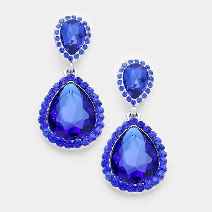 Sapphire Blue Crystal Teardrop Silver Earrings by Miro Crystal Collection