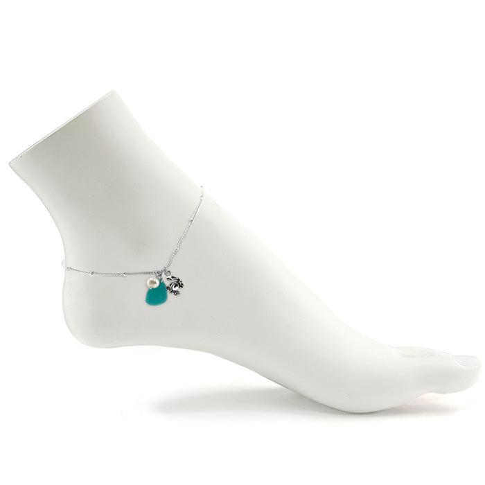 Sea Glass Metal Crab Pearl Charms Anklet