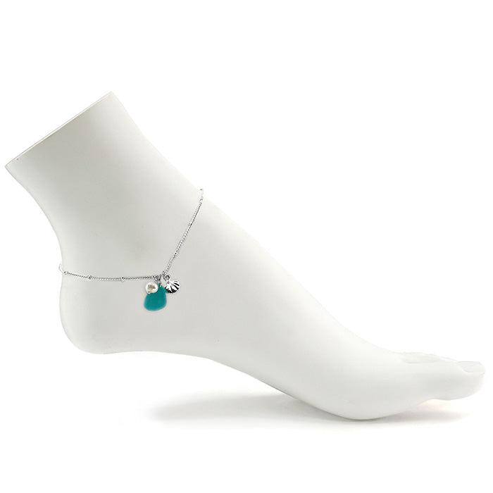 Sea Glass Metal Shell Pearl Charms Anklet