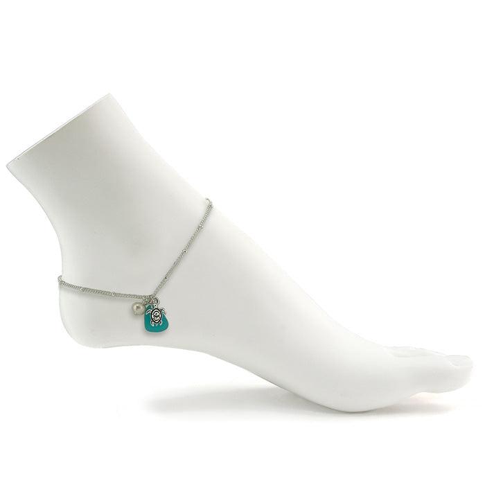 Sea Glass Metal Turtle Pearl Charms Anklet
