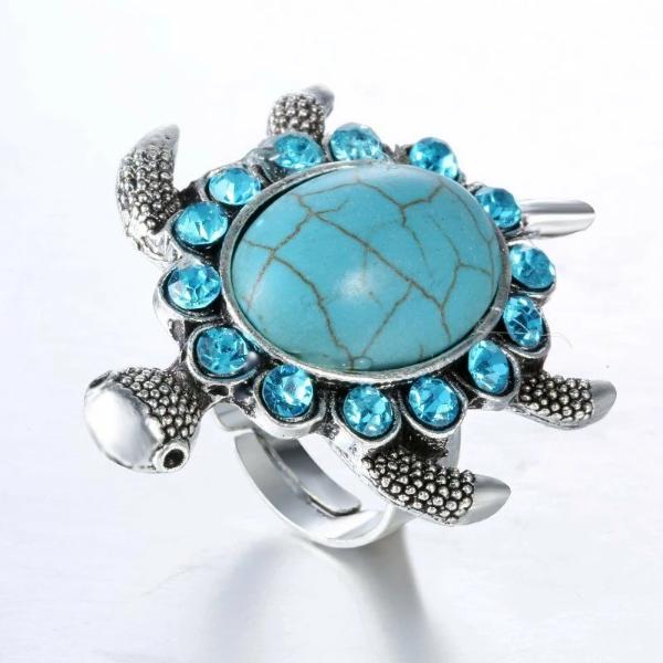 Sea Turtle Faux Turquoise Adjustable Ring