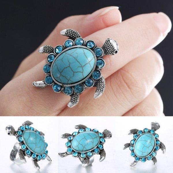 Sea Turtle Faux Turquoise Adjustable Ring