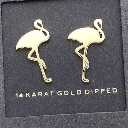 Secret Box Flamingo 14K Gold Dipped Metal Stud Earrings