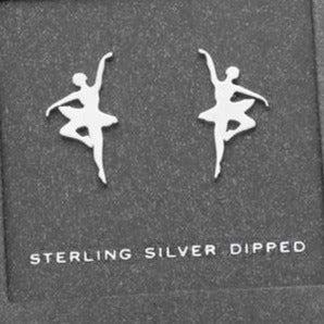 Secret Box Sterling Silver Dipped Ballerina Stud Earrings