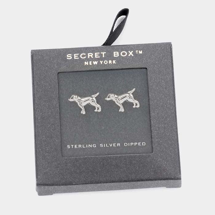 Secret Box Sterling Silver Dipped Dog Stud Earrings
