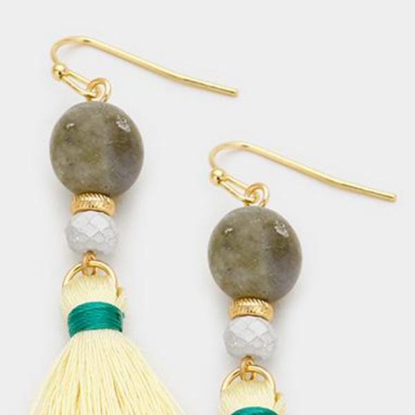 Semi Precious Cream Yellow Tassel Earrings