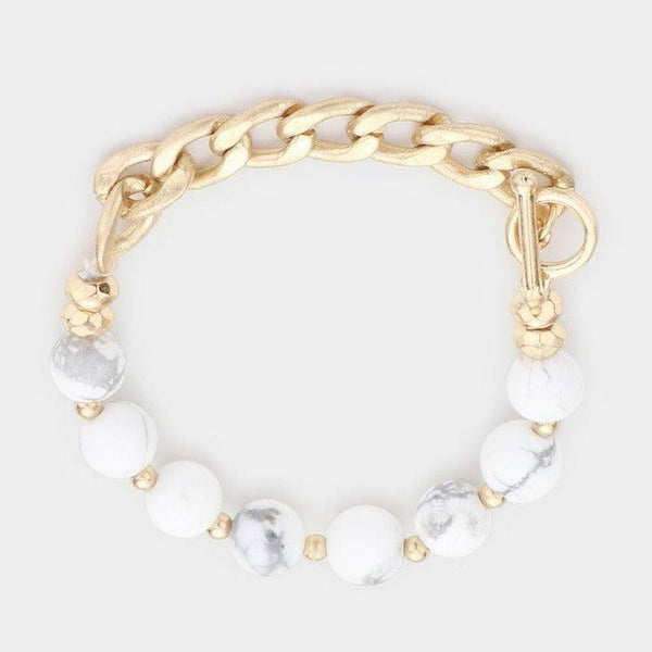 Semi Precious Stone Metal Chain Link Stretch Bracelet