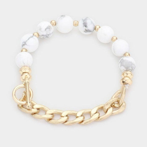 Semi Precious Stone Metal Chain Link Stretch Bracelet