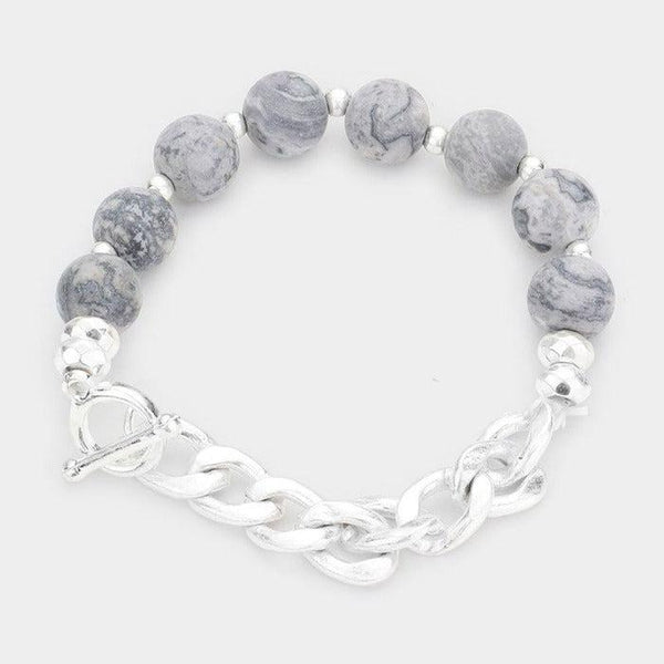 Semi Precious Stone Metal Chain Link Stretch Bracelet