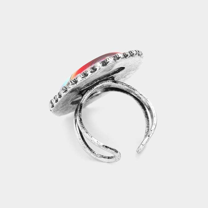 Serape Resin Oval Adjustable Ring