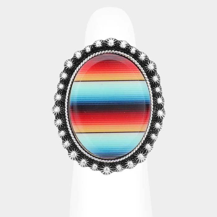 Serape Resin Oval Adjustable Ring