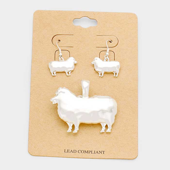 Sheep Magnetic Silver Pendant Earring Set