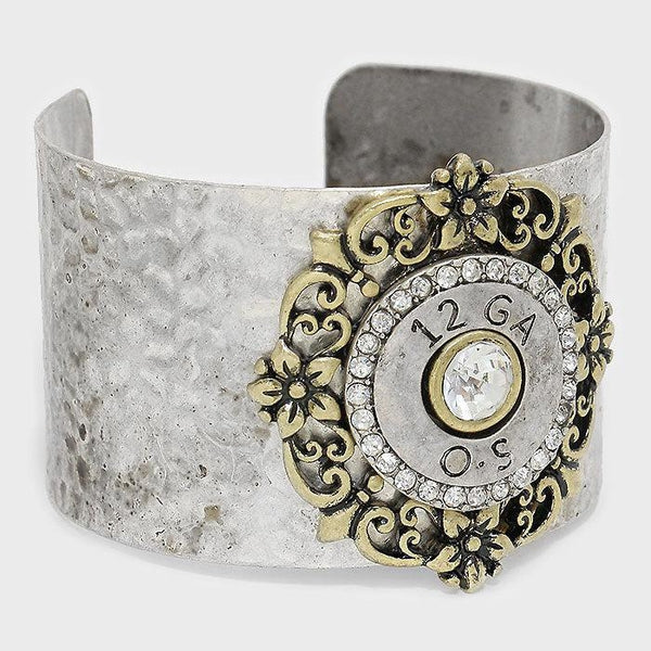 Shot Gun Shell Hammered Metal Cuff Bracelet