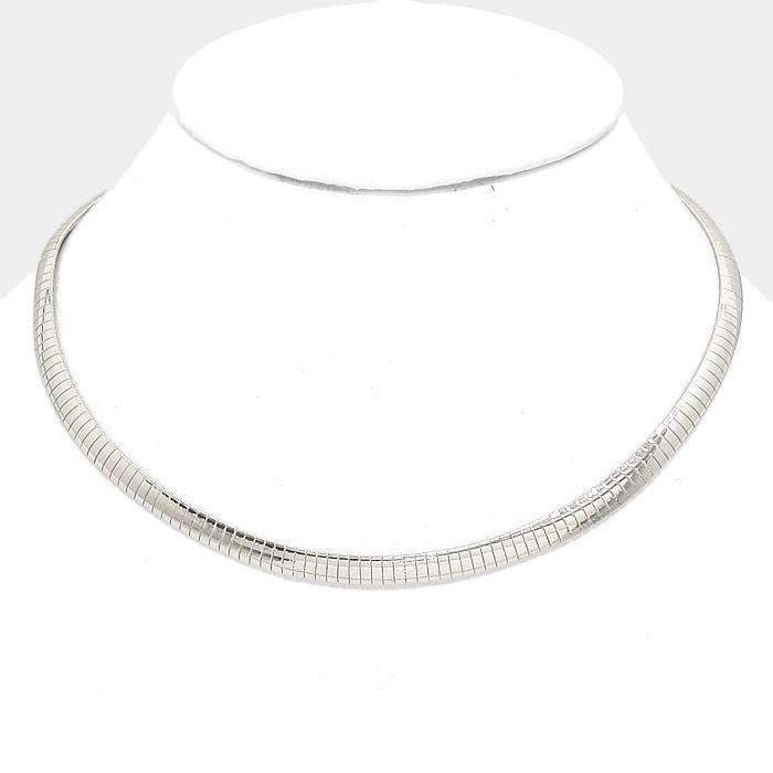 Silver 16" Metal Omega 1/4" Choker Necklace-Necklace-SPARKLE ARMAND