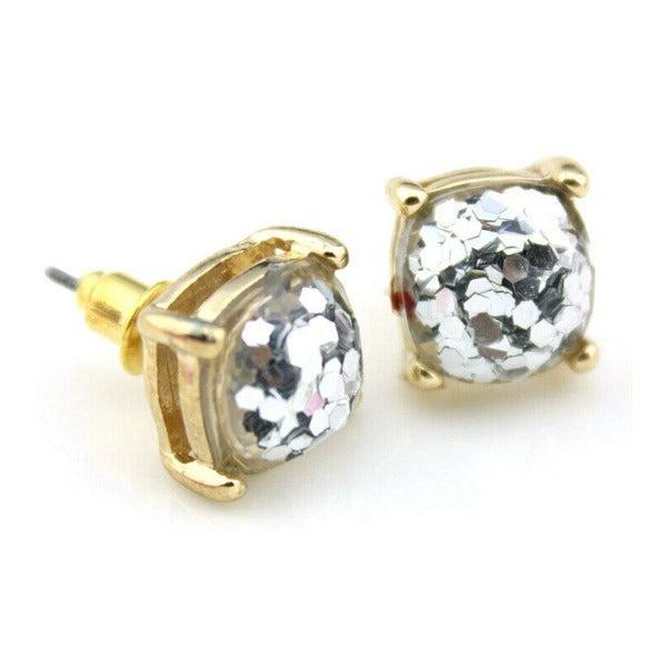 Silver Glitter Gold Tone Earrings-Earring-SPARKLE ARMAND