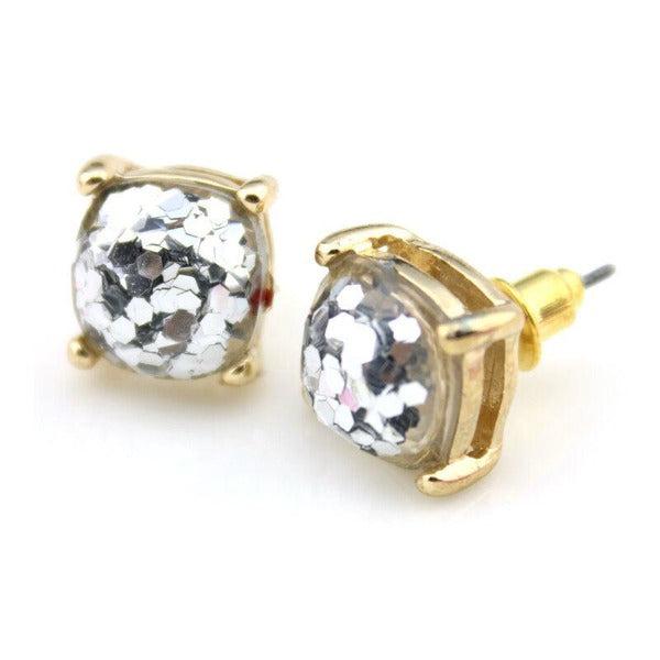 Silver Glitter Gold Tone Earrings-Earring-SPARKLE ARMAND