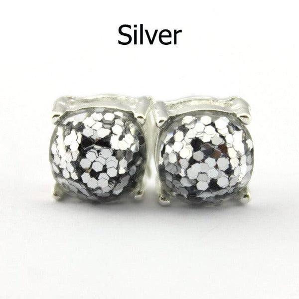Silver Glitter Silver Tone Earrings-Earring-SPARKLE ARMAND