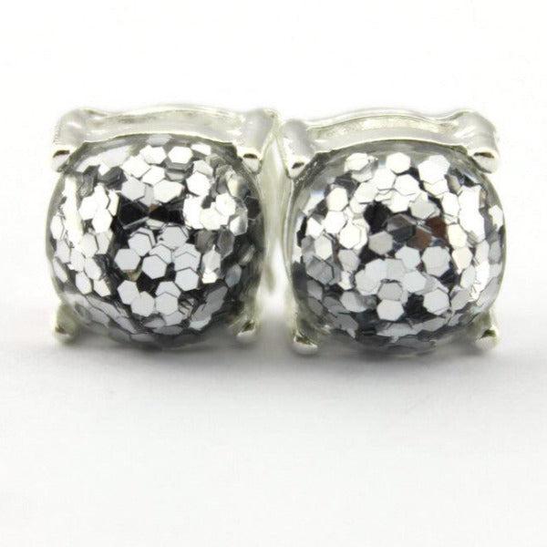 Silver Glitter Silver Tone Earrings-Earring-SPARKLE ARMAND